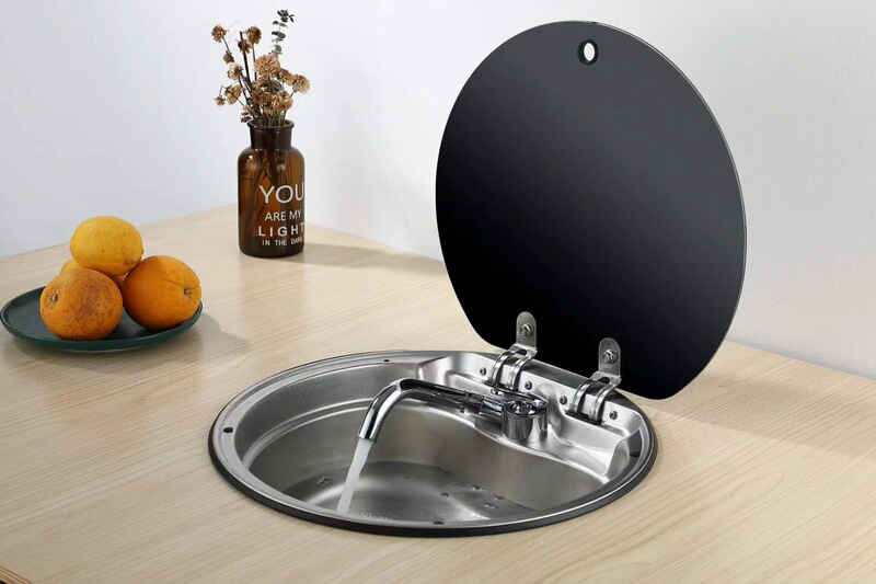 Rv Round Flip-Top Sink with Cover, Foldable Faucet, Stainless Steel Vegetable Washing Basin, Single-Slot Bar Kitchen Sink Rv Round Flip-Top Sink with Cover, Foldable Faucet, Stainless Steel Vegetable Washing Basin, Single-Slot Bar Kitchen Sink