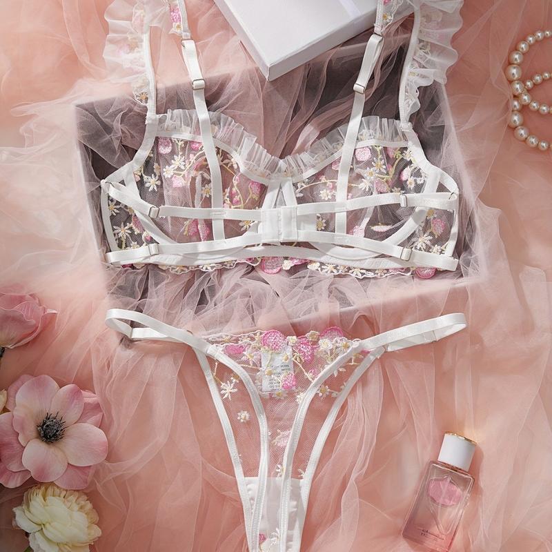 J3473 Aliexpress nuevo conjunto de sujetadores transfronterizos de manga de bayas bordadas de malla