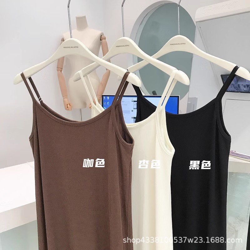 300g High-Elastic Fine Ribbed Cotton 2026 Women's Summer Long Slip Dress with Loose Fit, Slimming Effect, Versatile Lining, and Tank Top Long Dress