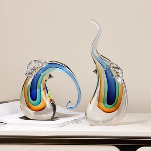 High-end art colored glazed elephant ornaments light luxury abstract modern living room model room porch desktop TV cabinet study