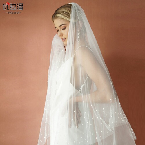 Ulapan Korean style wedding double layer veil wedding dress accessories clothing bride retro pearl veil beading V171