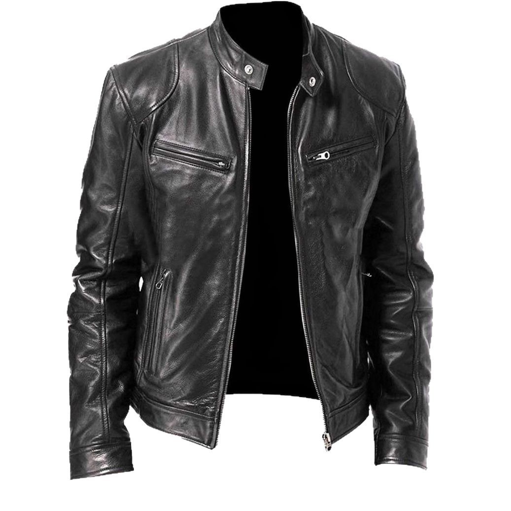 Transfronterizo chaqueta de cuero de tamaño europeo tendencia de cuello de hombre primavera y otoño nueva chaqueta de cuero guapo traje de motocicleta chaqueta de tamaño grande juvenil