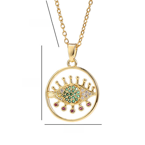 European and American Cross-border Amazon Jewelry Titanium Steel Lockchain Colorful Zircon Eye Pendant Devil's Eye Necklace
