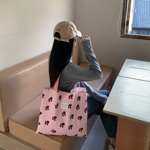 Striped Foam Double-layer Shoulder Bag Large Capacity Small Trendy Cat Style Handheld Tote Bag Casual Canvas Bag