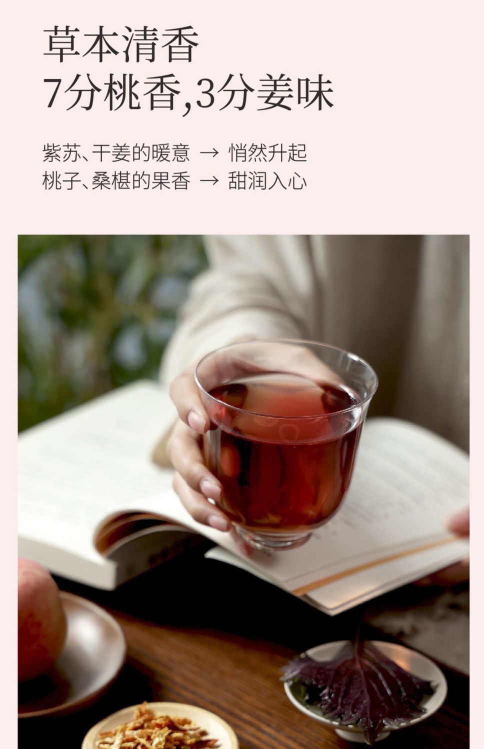 Zisu Taozi Ginger Tea 75g Perilla Peach Ginger Blend with Coix Seed Mulberry Tangerine Peel 15 Individual Sachets Hot or Cold Brew preparation