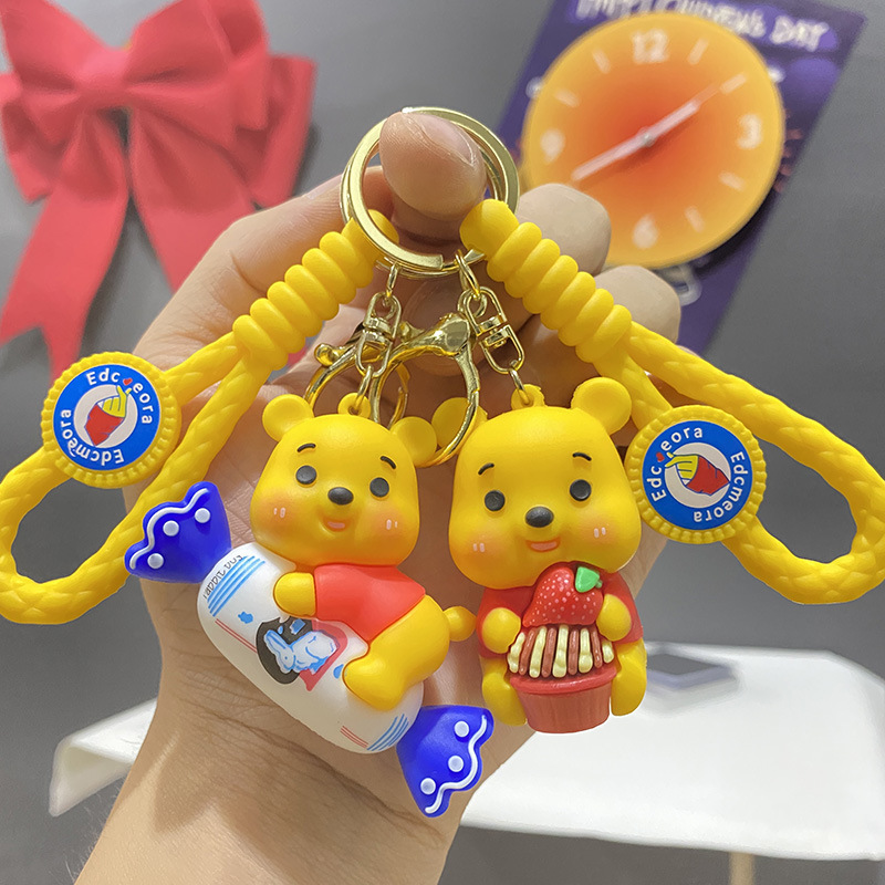Cartoon Dessert Pooh Keychain Cute Bear Doll Bag Bear Pendant Car Key Chain Gift Wholesale