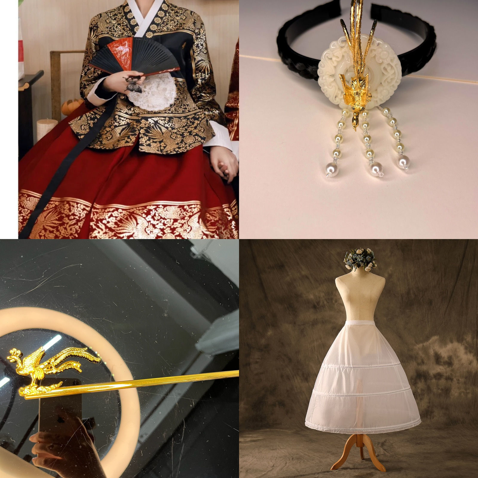 검은 옷과 빨간 드레스, 금발 머리띠 10개, 금발 머리핀 10개, 소동 10개