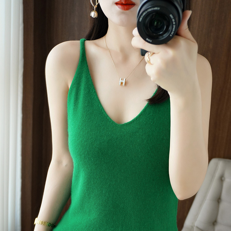 카미솔 여성용 V 넥 풀오버 슬리브리스 내베이스 셔츠 슬림 핏 쇼트 탑 서양식 아우터웨어 니트 스웨터