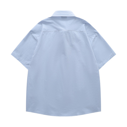 Fun and Cute Small Cat Embroidery Short-Sleeve Shirt for Men and Women, Japanese Style Summer Loose Casual Matchmaking Couple's Top