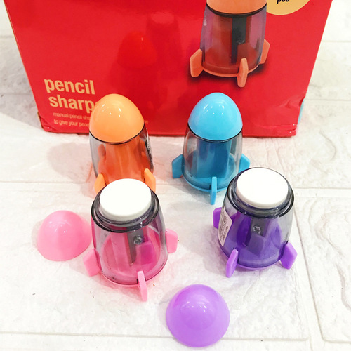 Creative cartoon rocket shape pencil sharpener single hole pencil sharpener pencil sharpener with eraser combination student stationery gift