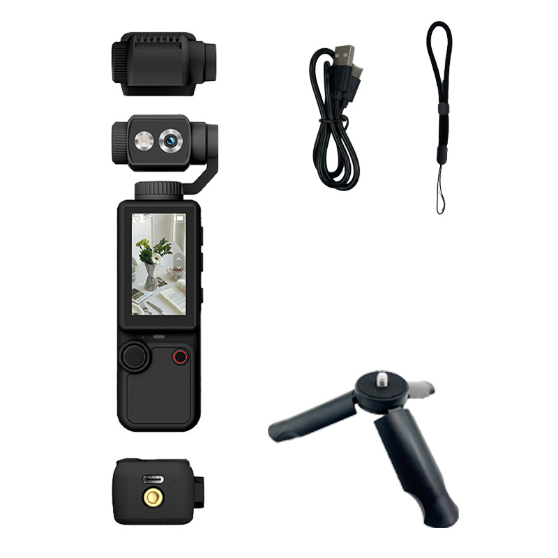 Cámara de movimiento de mano Q8 negra con soporte + cuerda + cable de datos