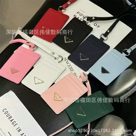 Crossbody Lanyard ID Card Holder with Card Slot Neck Wallet Badge Case Fashion Student Leather Card Holder for Men and Women