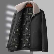 中老年男装爸爸冬装PU皮衣夹克羽绒内胆冬季白鸭绒羽绒服加厚外套