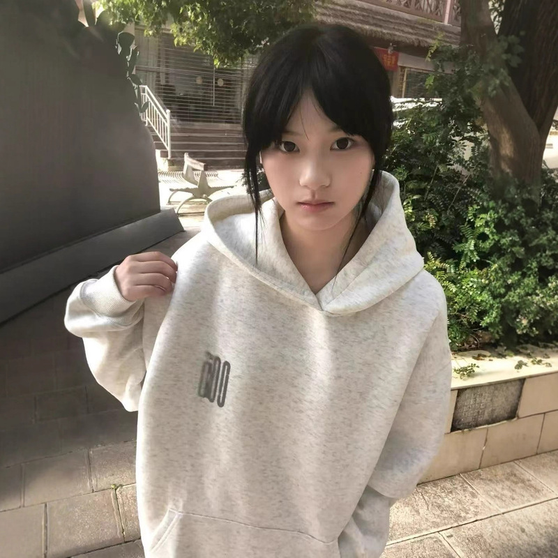 American Gray Sweatshirt for Women 2025 New National Trend Pullover Hoodie Loose and Versatile Girl Student Top