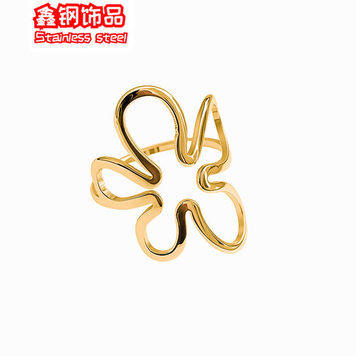 European and American light luxury style creative fashion flower titanium steel ring female plain circle high-grade versatility index finger ring hand decoration wholesale 