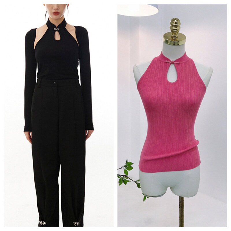 7506 Autumn 14-Gauge Dense Knit Chinese Style Cheongsam with Buttoned Hollow-Out Ribbed Shoulder-Cut Slim-Fit Pure Desire Tank Top 7506 Autumn 14-Gauge Dense Knit Chinese Style Cheongsam with Buttoned Hollow-Out Ribbed Shoulder-Cut Slim-Fit Pure Desire Tank Top