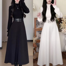 高档温柔收腰显瘦拼接连衣裙外穿打底百搭遮肚子长裙秋冬款连衣裙