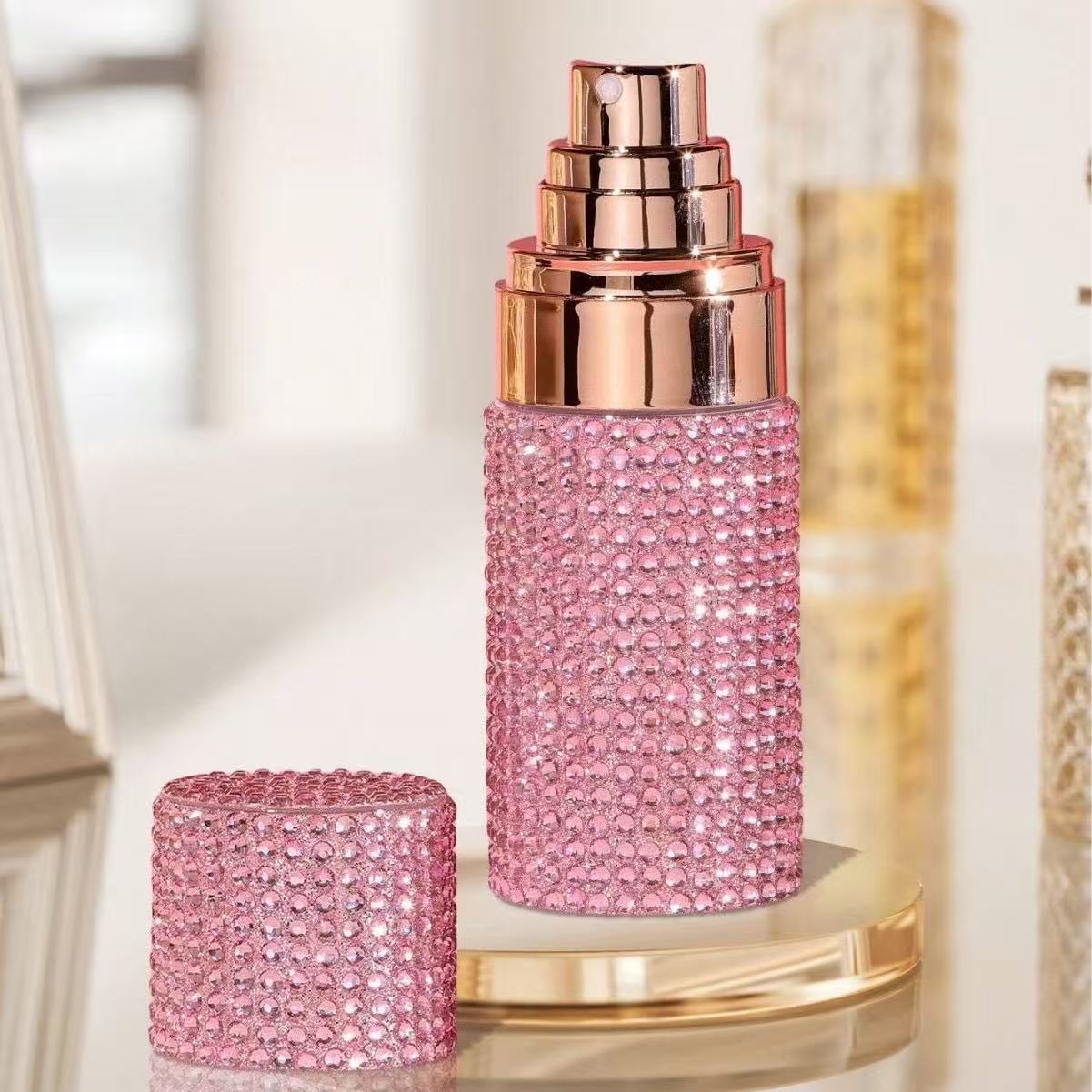 跨境热销镶钻香水分装瓶按压60ml旅行便携式喷雾瓶旅行装奢华风