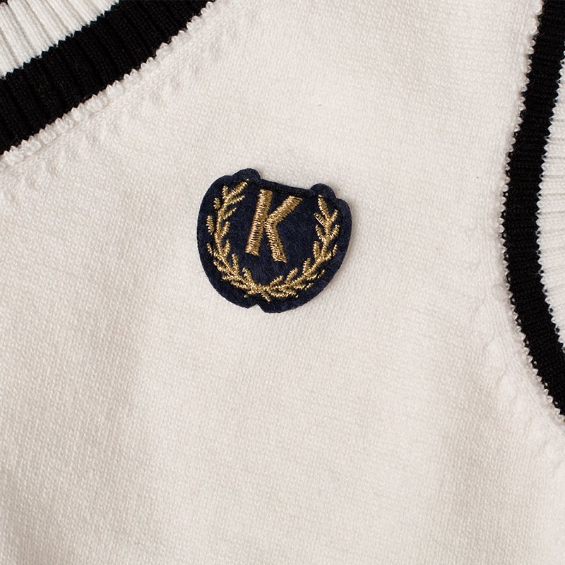 British Children's Knitted Vest Autumn and Winter Big Children's Cotton Pullover Sweater Vest V-Neck College Style Children's Vest with Velvet