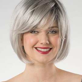 欧美风格女士倒毛款斜刘海黑灰金短卷发假发高温丝化纤材质日常适