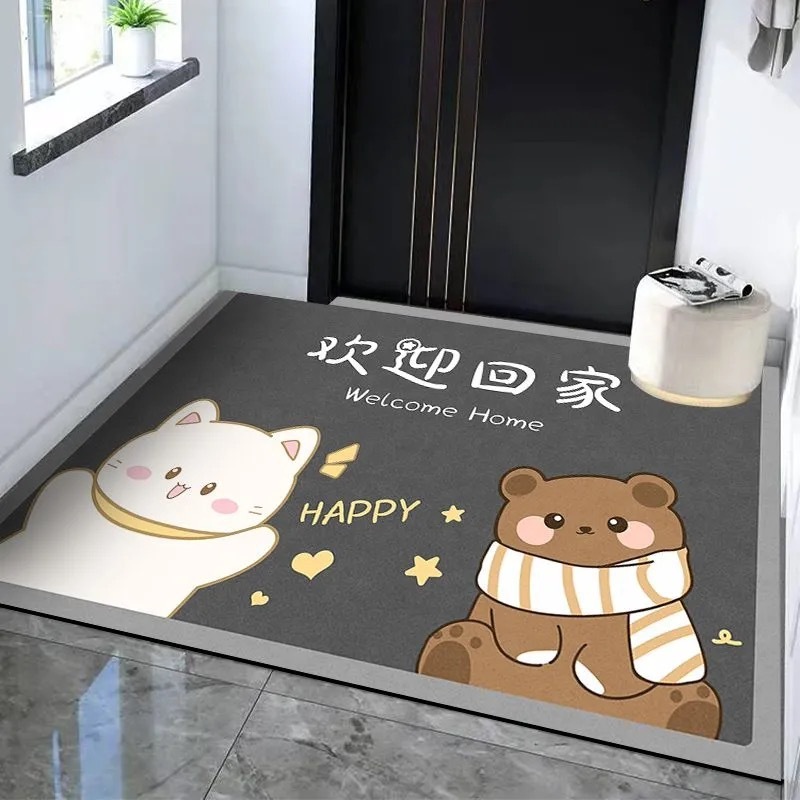 卡通入户门地垫家用灰色系耐脏易打理玄关脚垫吸水速干硅藻泥地垫|undefined