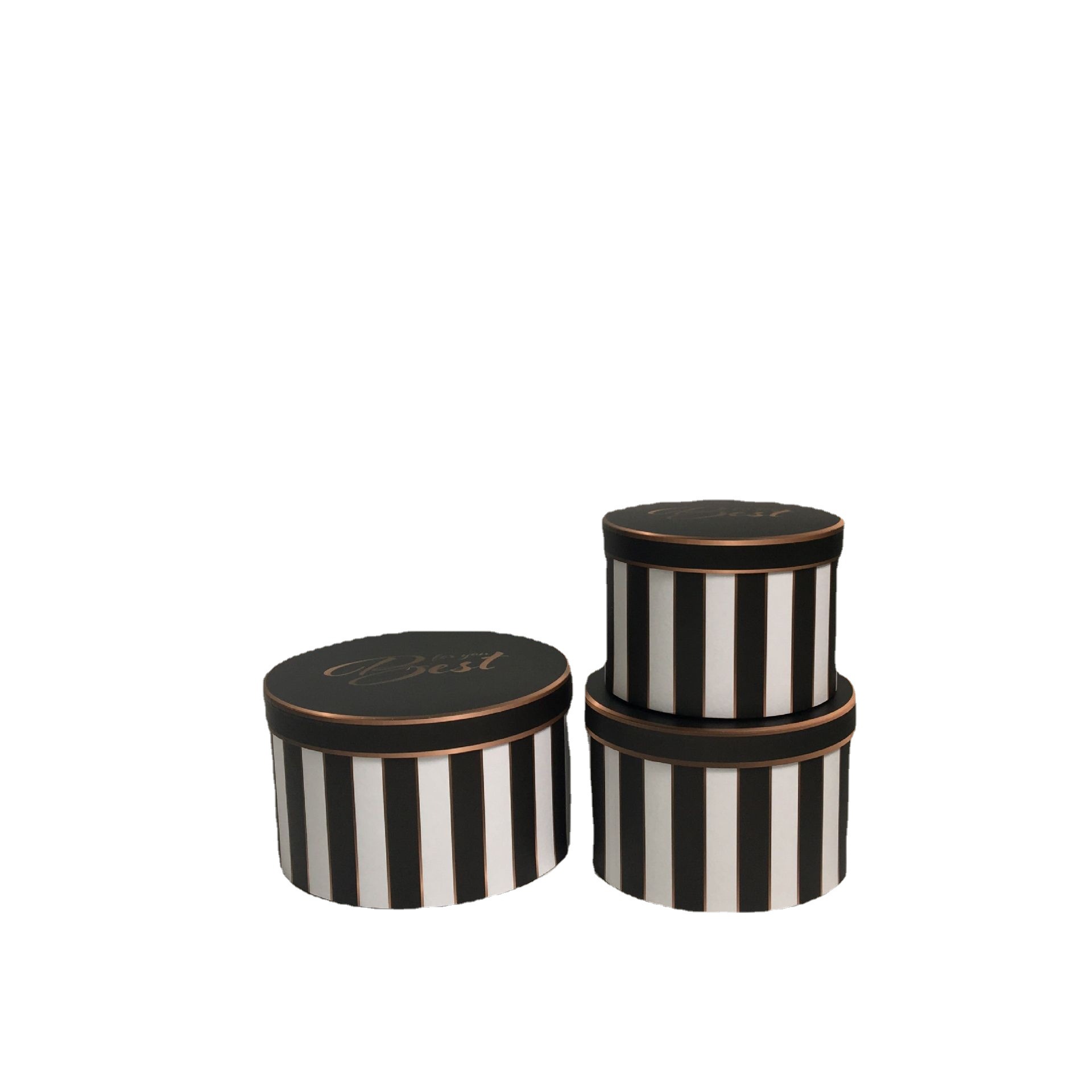 合心意 时尚烫金条纹圆形抱抱桶花盒三件套 鲜花礼品盒包装盒