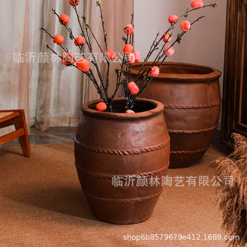 Cerámica de la terraza de Jiangxi, vasijas de cerámica, decoración residencial, vasijas de cerámica retro, vasijas de cerámica gruesa, paisajes de patio, vasijas grandes