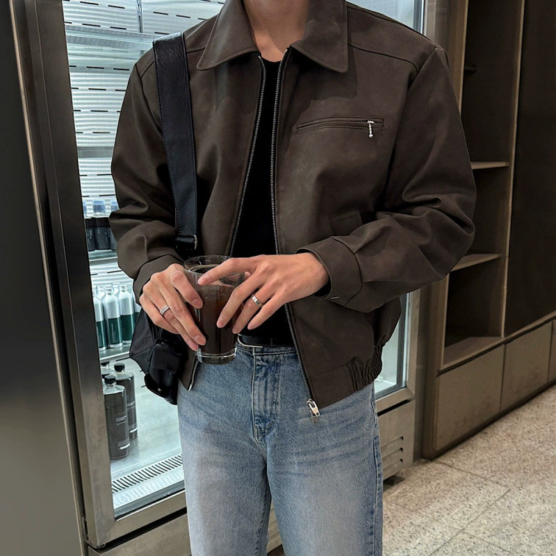 MYQ американский ретро короткая кожаная одежда мужская осенняя свободная кожаная куртка с лацканом