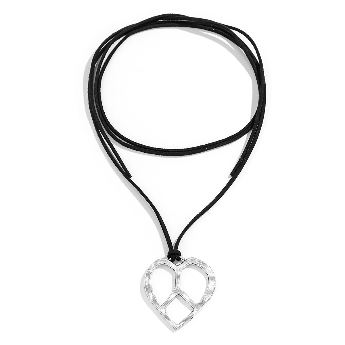 [欧美跨境饰品 简约可调节绒布蜡线necklace 夸张甜酷大爱心项圈女]