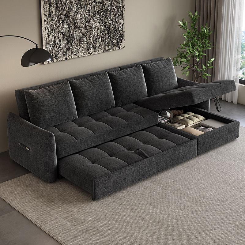 Sofá cama multifuncional de látex para sentarse y acostarse tela de doble uso sala de estar pequeña casa doble triple sofá cama de esquina plegable