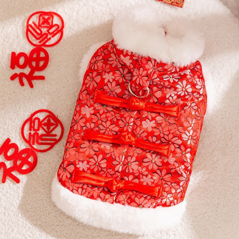 Ropa de Año Nuevo para gatos en invierno engrosado vestido de China mascota gatito gato muñecas de otoño y invierno gato azul camisa de Año Nuevo