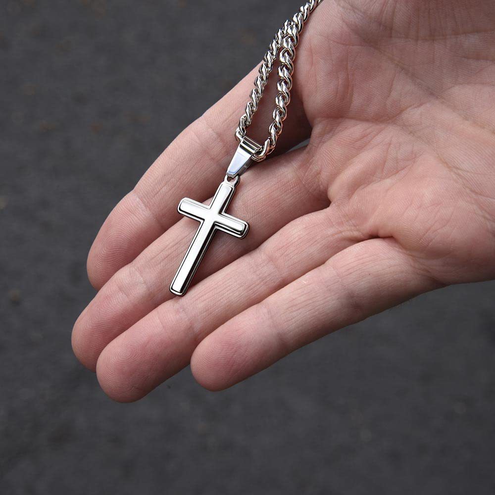 Neue Edelstahl kubanische Kette Kreuz Anhänger Geburtstagsgeschenk Schmuck Herren Halskette_voghion.com