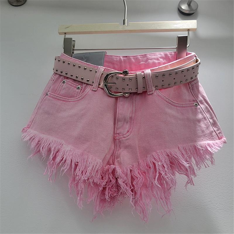 Pantalones Cortos Denim de Tiro Bajo Mezclilla, Poliéster Tiro Bajo, Efecto Lavado para Mujer