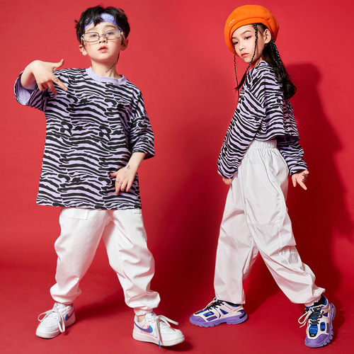 Girls dance suit Girls boys hiphop street rapper jazz dance outfitsperformances take handsome zebra pants jazz dance