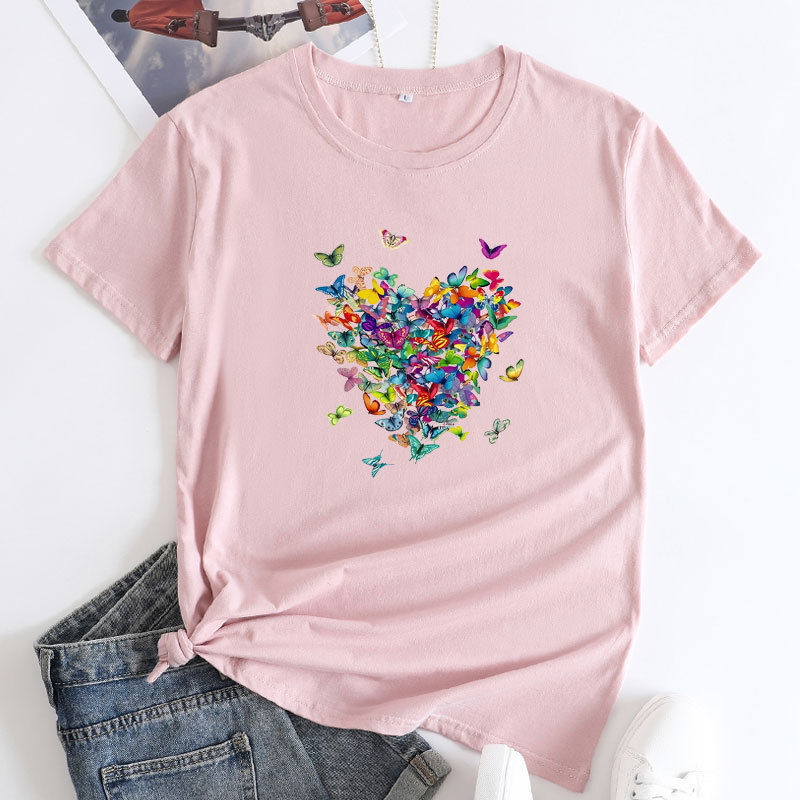 Verano Y2K tops de mujer casual retro de manga corta niña suelta cuello redondo camiseta negra Pedido mínimo de una pieza