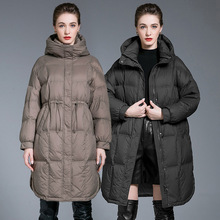 2025冬季新款羽绒服女中长款收腰显瘦廓形连帽加厚羽绒服外套女