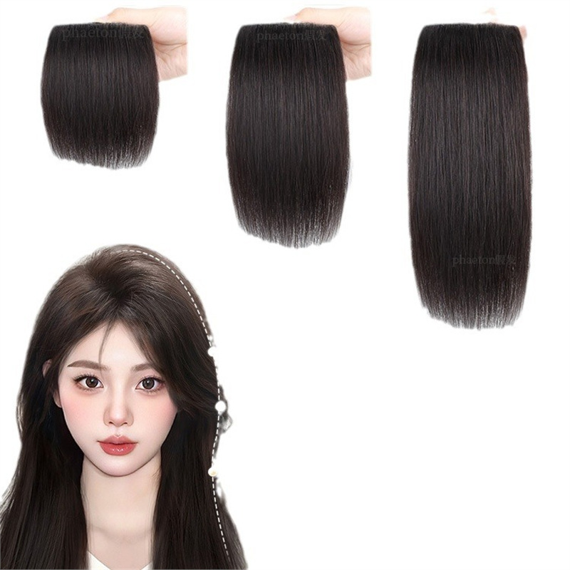 Peruca de cabello verdadero, una pieza de almohadilla de cabello, extensión de raíz de cabello, peruca de cráneo alto y esponjosa invisible.