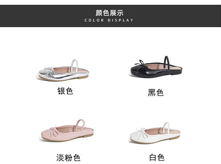 Dép bệt nữ mũi vuông bít mũi thắt nơ, đế cao 3–5 cm — Màu bạc, Màu hồng, Màu trắng, Màu đen chi tiết 6