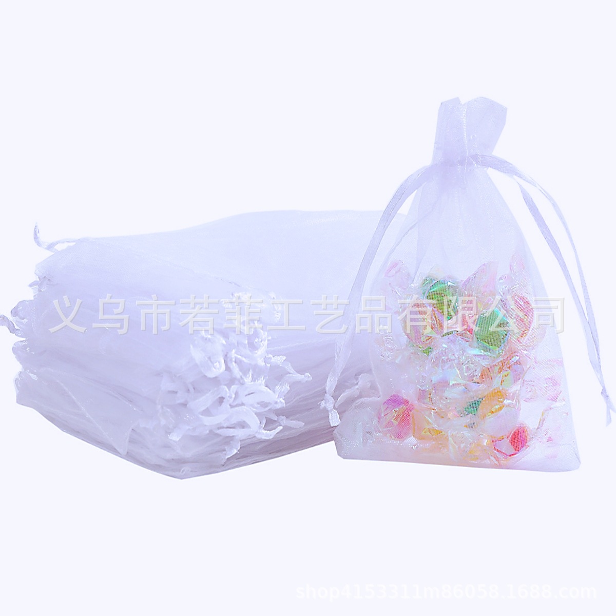 Bolsa de gasa blanca, bolsa de organza de color liso, bolsa de gasa de perlas de embalaje de joyería, bolsa de gasa de malla en stock