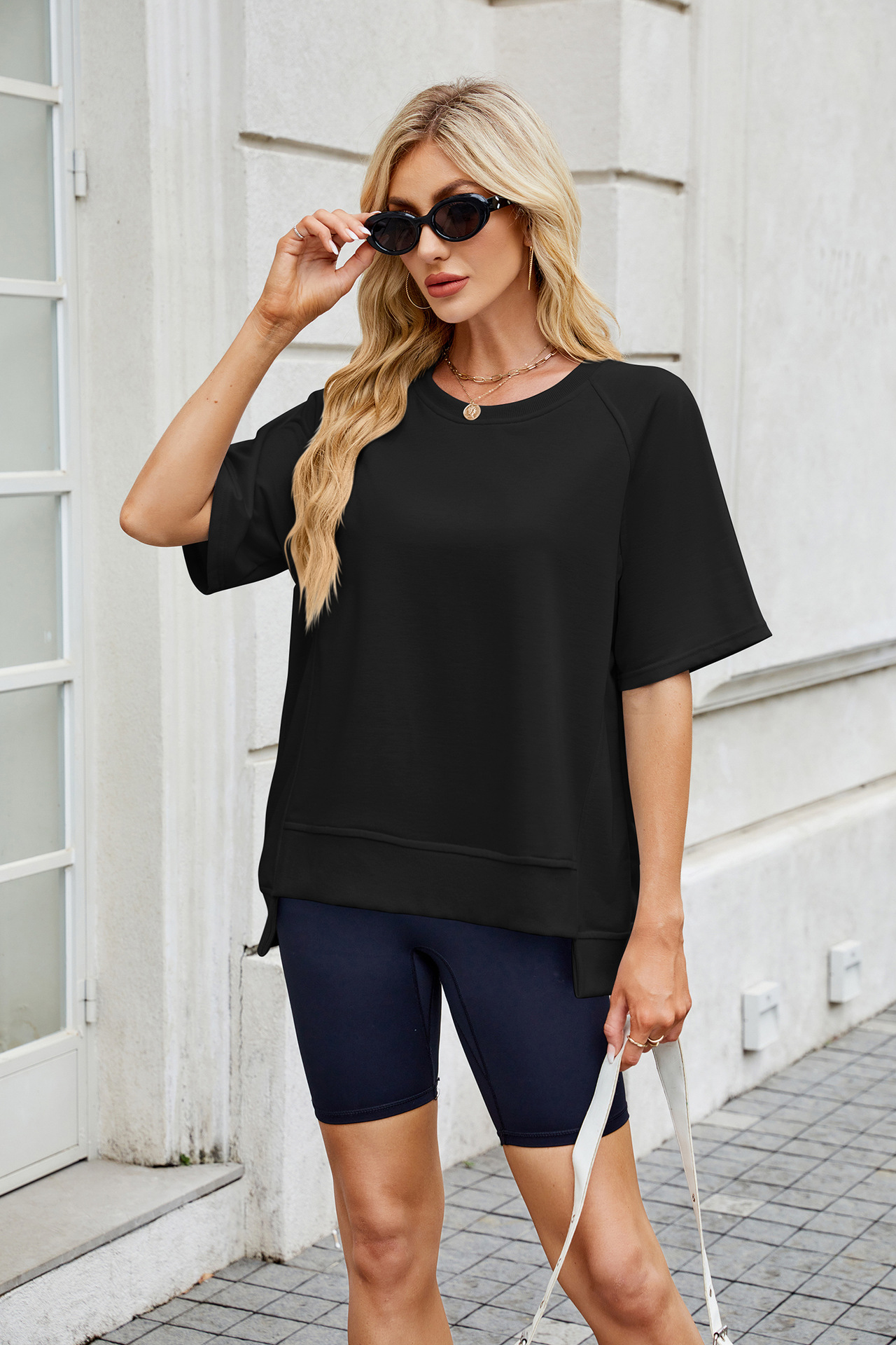 281g Weight Half Sleeve Sleeve Length Pullovers Placket Type Regular Sleeve Sleeve Type Rayon, Polyester Fabric Type Regular Top Length T-shirt Tops Type Casual, Daily Occasion Round Neck Neckline Loose Fit Type Solid Color Pattern Summer, Spring Season Women's Gender Basic Style Wholesale Women's Basic Solid Color Half Sleeve T-Shirts 29