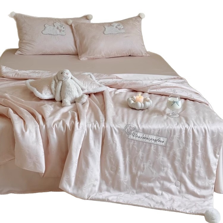 Girly Heart Summer Quilt Tencel Summer Cooling Quilt Four-Piece Set Ice Silk Jacquard Air Conditioning Quilt Summer Cooling Quilt Washable Thin Quilt