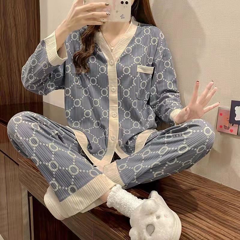 Pajamas Women's Spring and Autumn Imitation Cotton Long Sleeve 2022 New Comfortable Simple Internet Celebrity Explosions Spring Home Suit Trendy Pajamas Women's Spring and Autumn Imitation Cotton Long Sleeve 2022 New Comfortable Simple Internet Celebrity Explosions Spring Home Suit Trendy