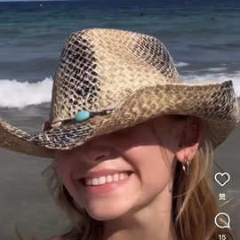 ins同款拉拉草纯手工编织西部牛仔草帽夏季遮阳防晒帽子