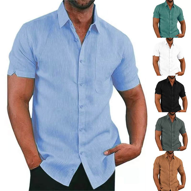 2024 Amazon eBay best-selling summer collared solid-color short-sleeve button-down men's shirts for men