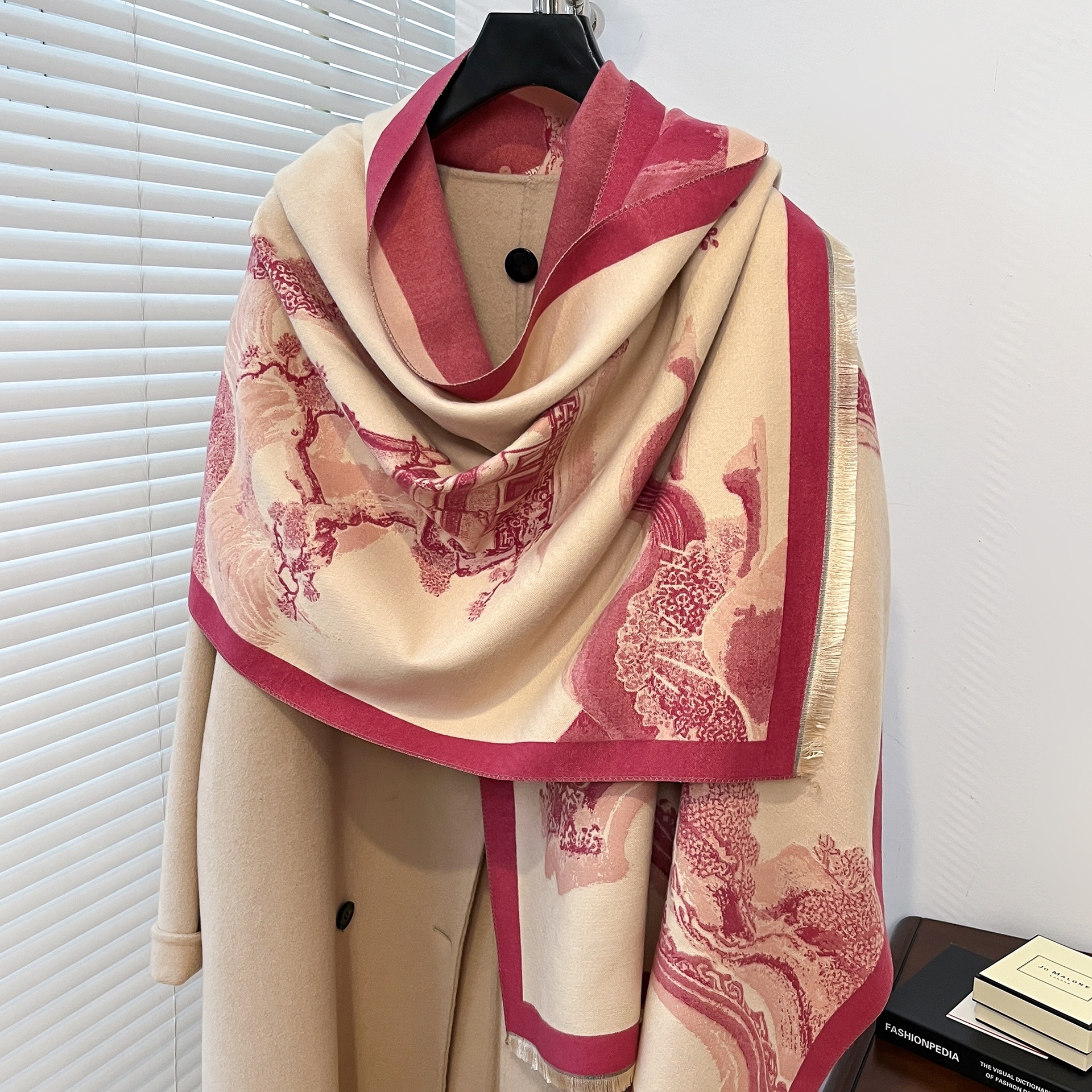 Nuevo estilo antiguo paisaje imita bufandas de cachemira 2024 invierno retro versátil jacquard cálido largo mantel