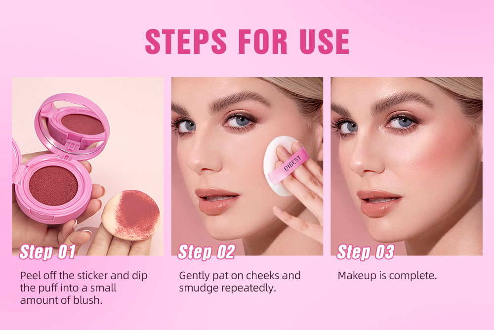 QIBEST Cushion Blush matte naturally brightens rosy complexion, nude blush liquid contouring facial makeup undefined