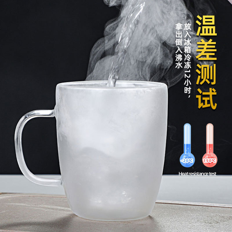 雙層透明馬克杯 玻璃杯咖啡杯茶水杯 雙層透明玻璃耐高溫牛奶杯