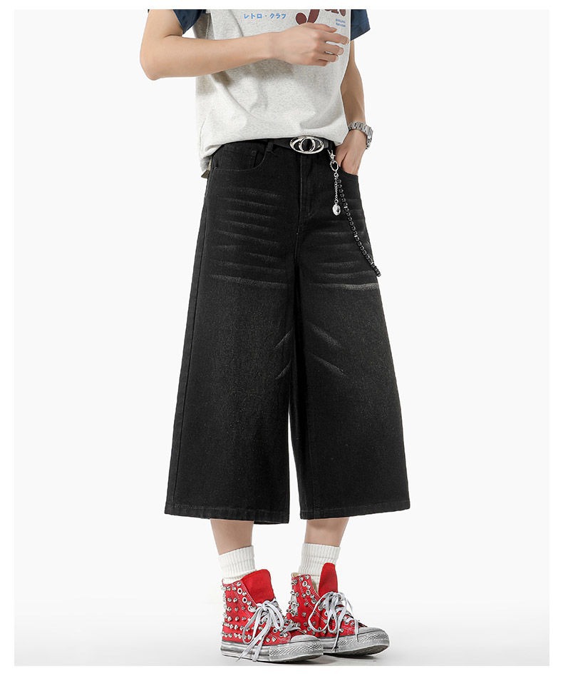Camisas y ropa, estilo fino de verano americano, spot transfronterizo al por mayor, pantalones de mezclilla recortados holgados de pierna ancha lavados retro