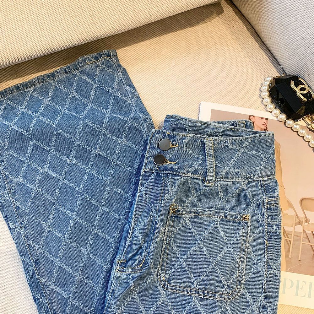490g Weight Full Length Pants Length Polyester, Denim Cotton Fabric Type High Waist Waist Line Jeans, Straight Pants Pants Type Inelastic Elasticity Holiday, Daily Occasion Loose Fit Type Argyle Pattern Spring, Autumn Season Women's Gender Pocket Design Casual, Streetwear Style Women's Holiday Daily Casual Streetwear Argyle Full Length Pocket Jeans Straight Pants 11
