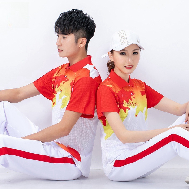 Jiamusi Aerobics Sportswear Short-sleeved Trousers suit Dream Team Square Dance Group Performance Team Uniform for Summer Men and Women
